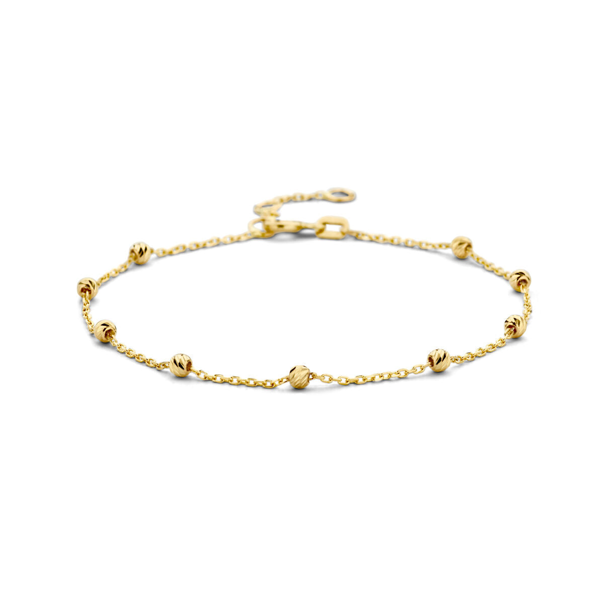 Pulsera dorada de bolitas diamantadas de 14K.