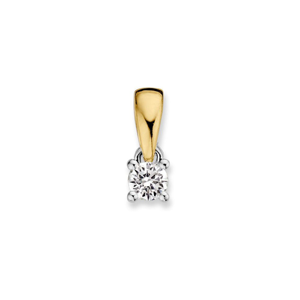 Colgante bicolor de oro con diamante brillante de 0,10 ct, diseño clásico y atemporal.