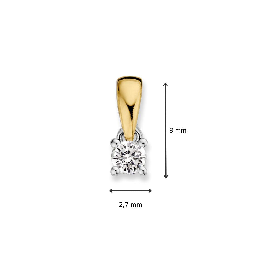 Colgante solitario bicolor de oro con diamante brillante de 0,10 ct - Elegancia atemporal para de mujer