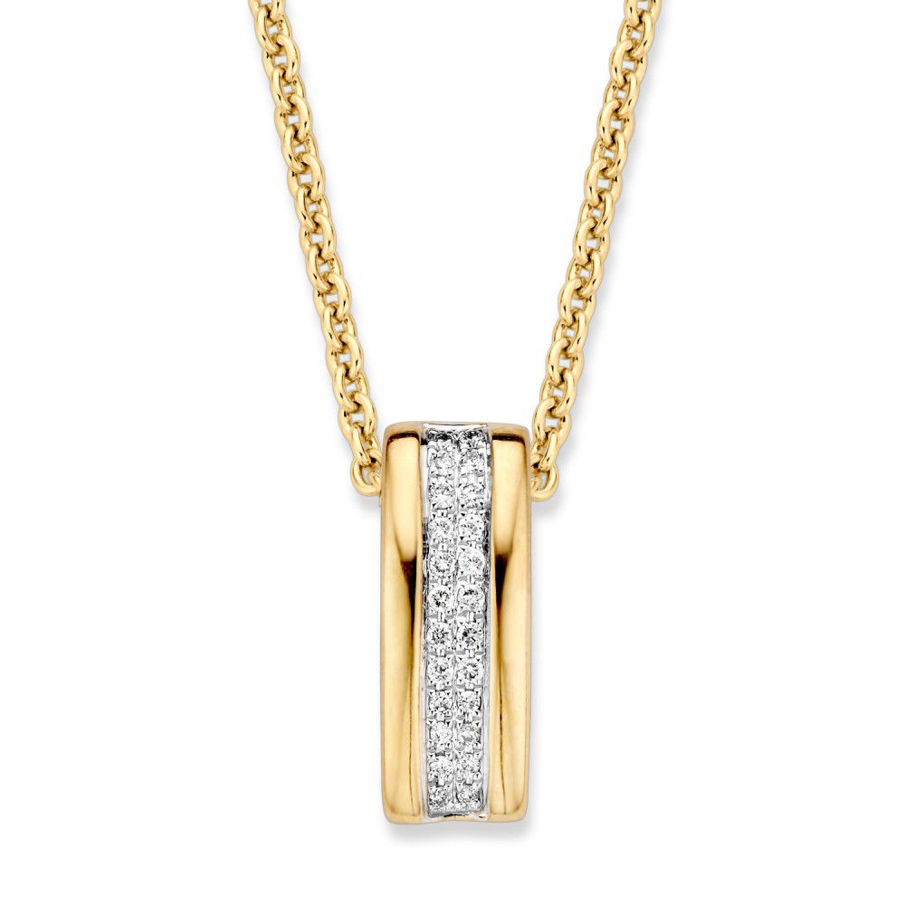 Colgante bicolor de oro amarillo y blanco con diamantes en pavé, 14 quilates, 0,14 crt.