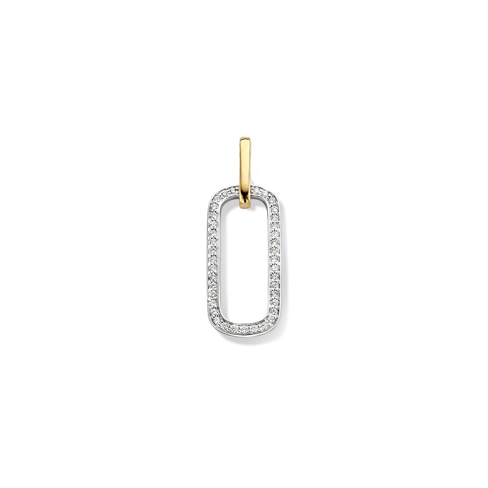 Colgante de oro amarillo y blanco de 14 quilates con diseño llamativo y diamantes de 0,14 crt.