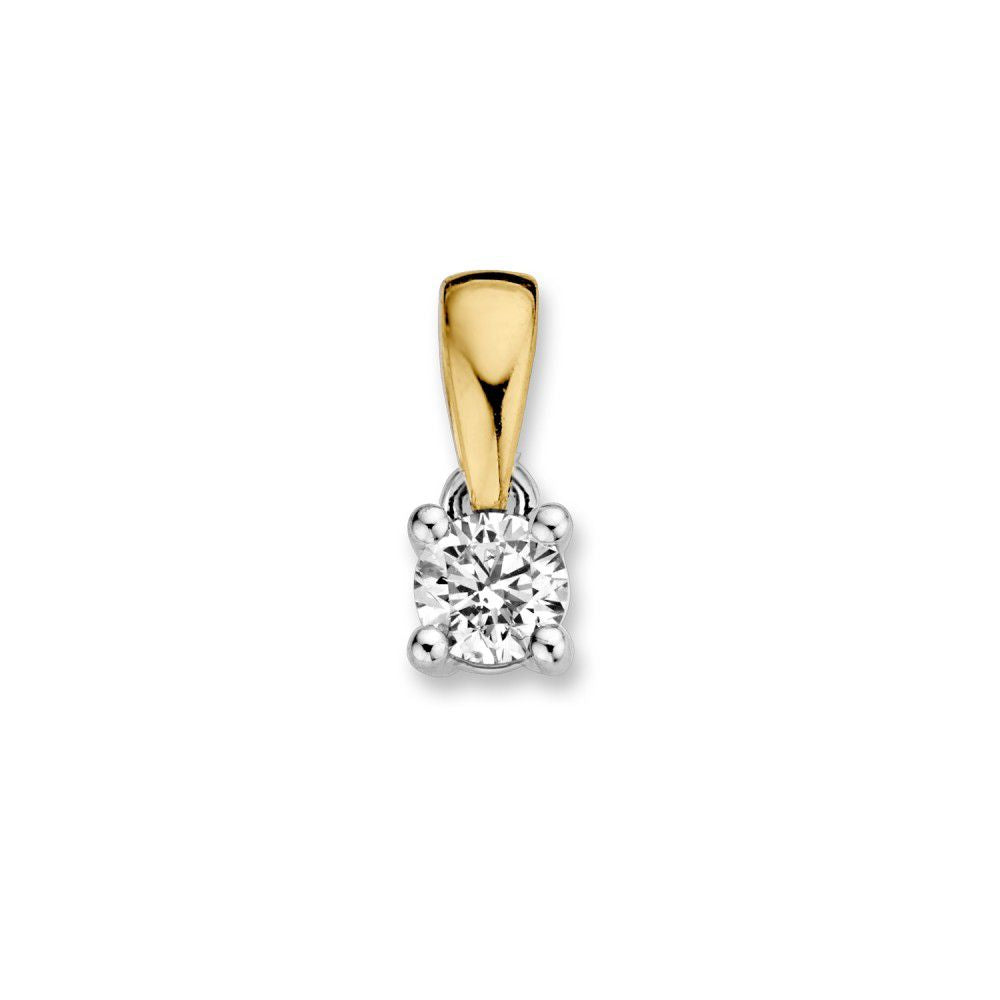 Colgante bicolor de oro de 14 quilates con diamante brillante de 0,16 ct.