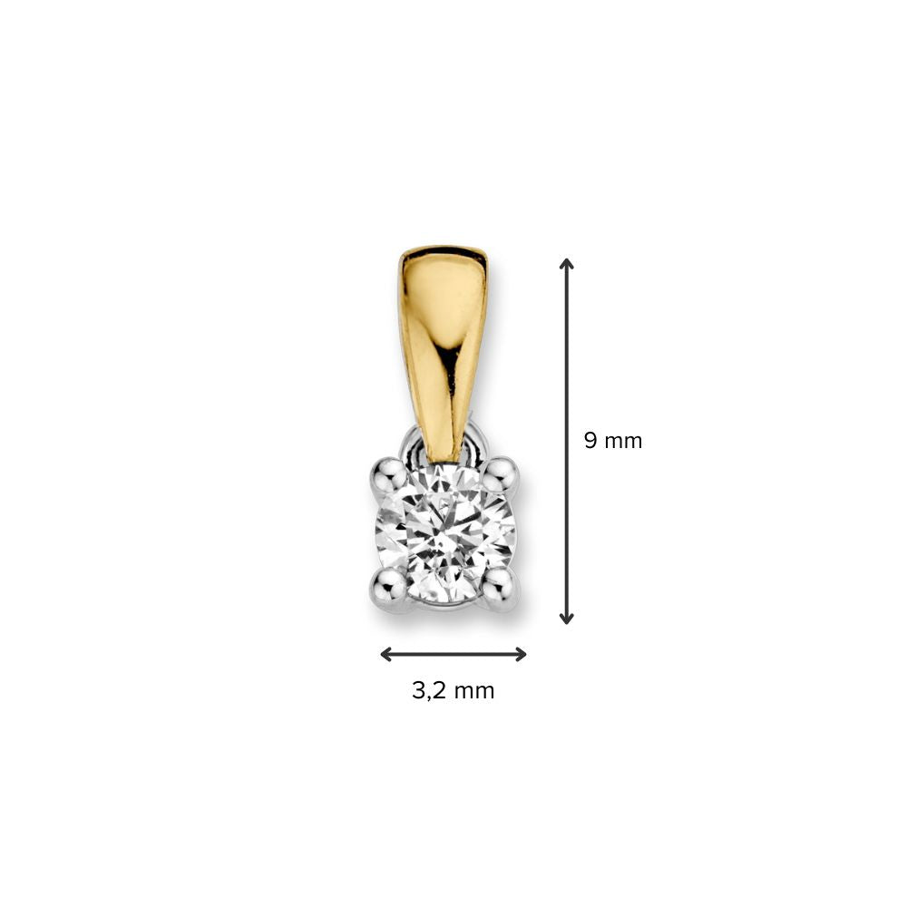Colgante solitario bicolor de 14 quilates con diamante brillante de 0,16ct