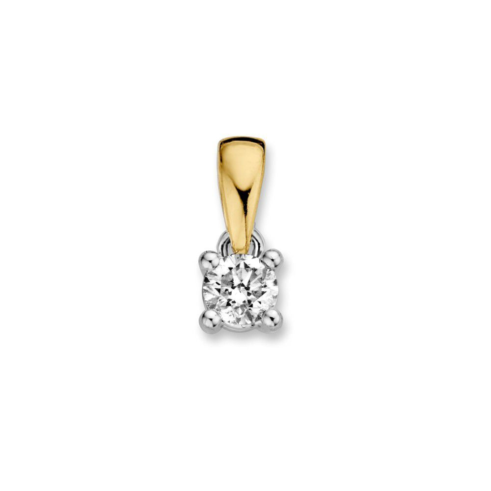 Colgante bicolor de oro de 14 quilates con diamante brillante de 0,20 ct.