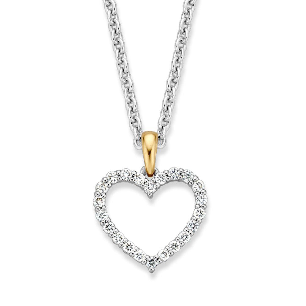 Colgante en forma de corazón dorado con diamantes brillantes de 0,26 crt y cadena plateada.
