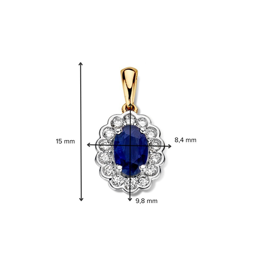 colgante de oro amarillo con zafiro azul y diamante - 14 quilates