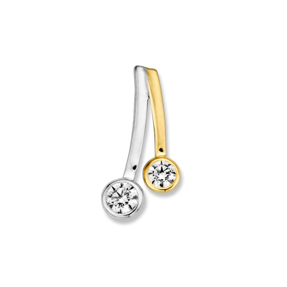 Colgante bicolor de oro blanco y amarillo con circonitas, diseño elegante y atemporal.