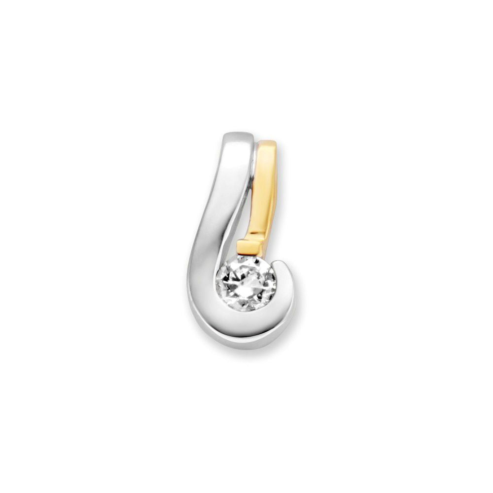 Colgante bicolor de oro blanco y amarillo con circonitas, diseño sutil y chic.