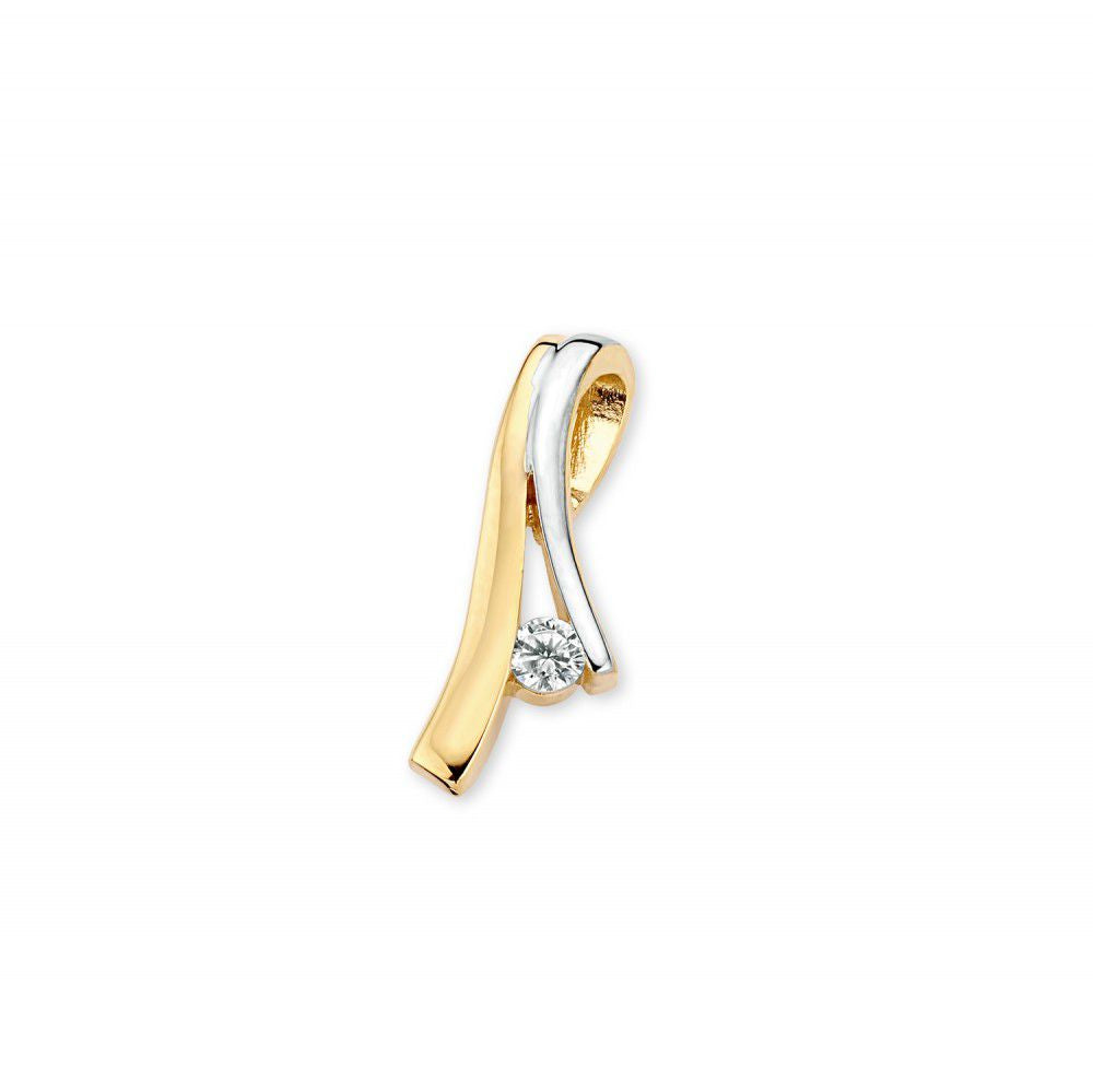 Colgante bicolor de oro amarillo y blanco con circonita de 14 quilates.