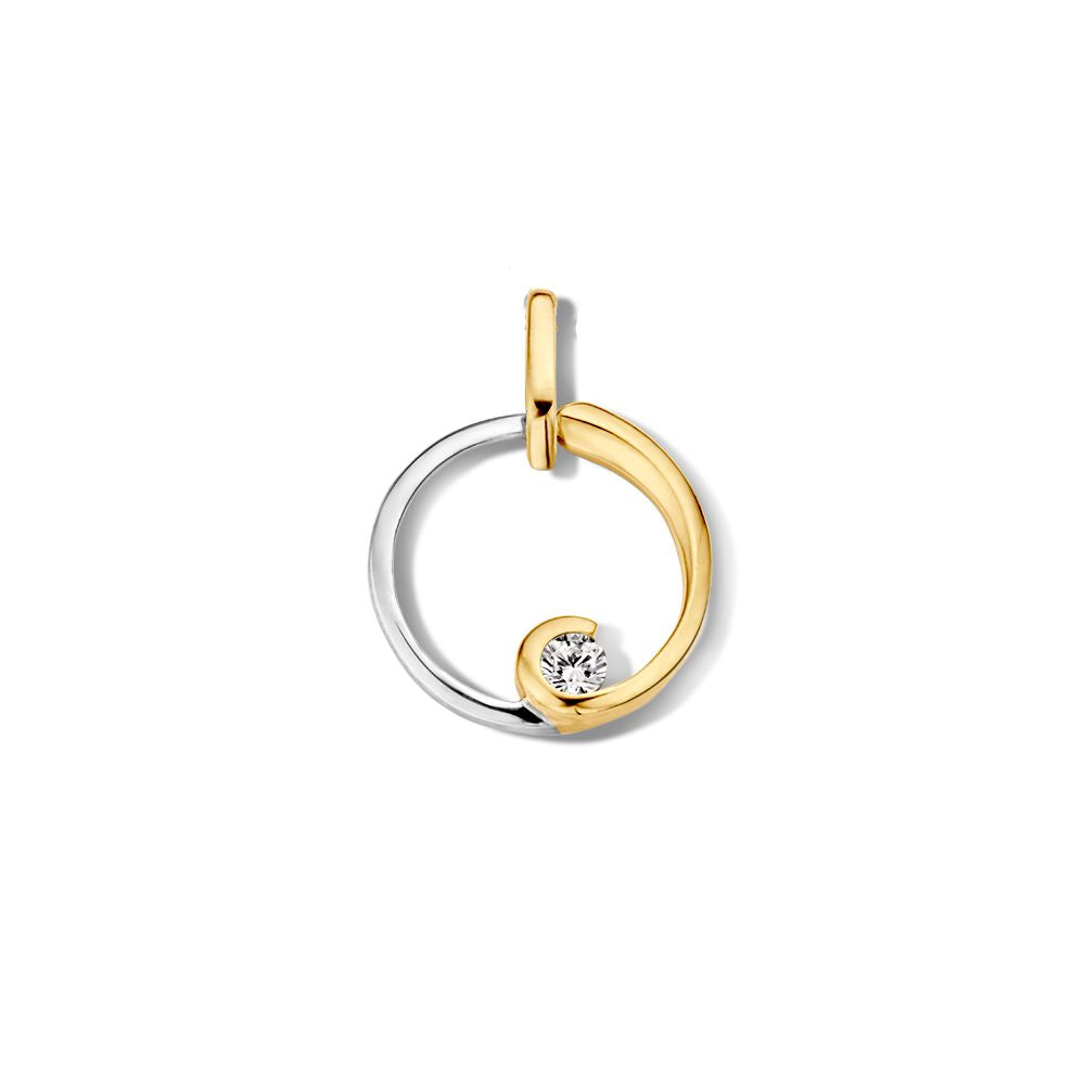 Colgante bicolor de oro blanco y amarillo con circonitas.