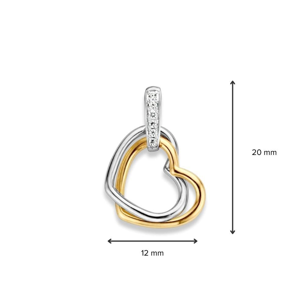 Colgante en forma de corazón bicolor de oro con circonitas – 14 quilates oro amarillo/blanco