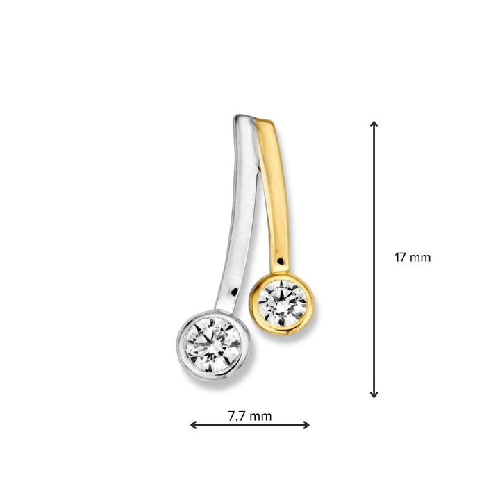Bicolor Wit- en Geelgouden Hanger met Zirkonia – Elegant en Tijdloos Design