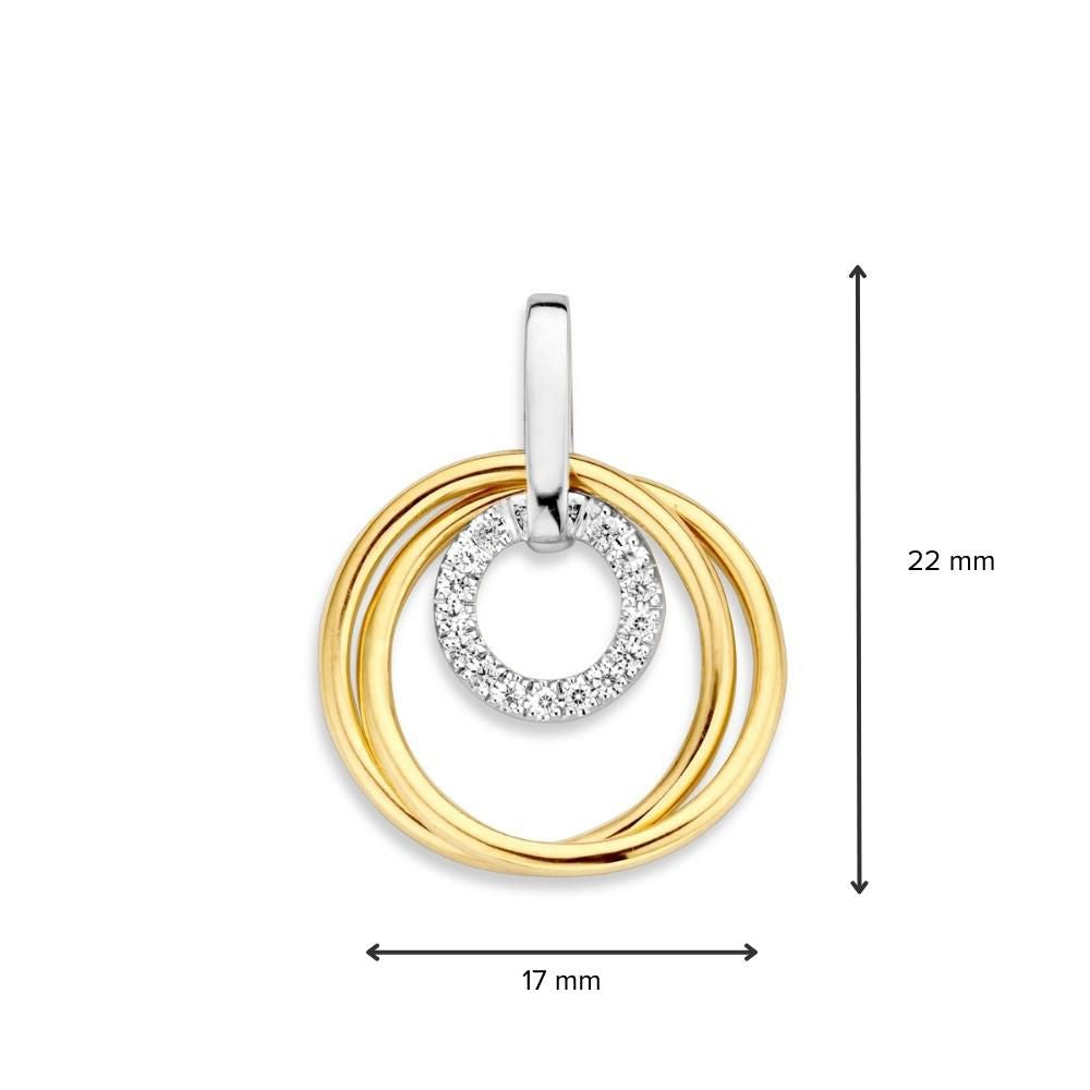 Colgante bicolor de oro con circonitas – 14 quilates oro amarillo/oro blanco – 22 mm de longitud