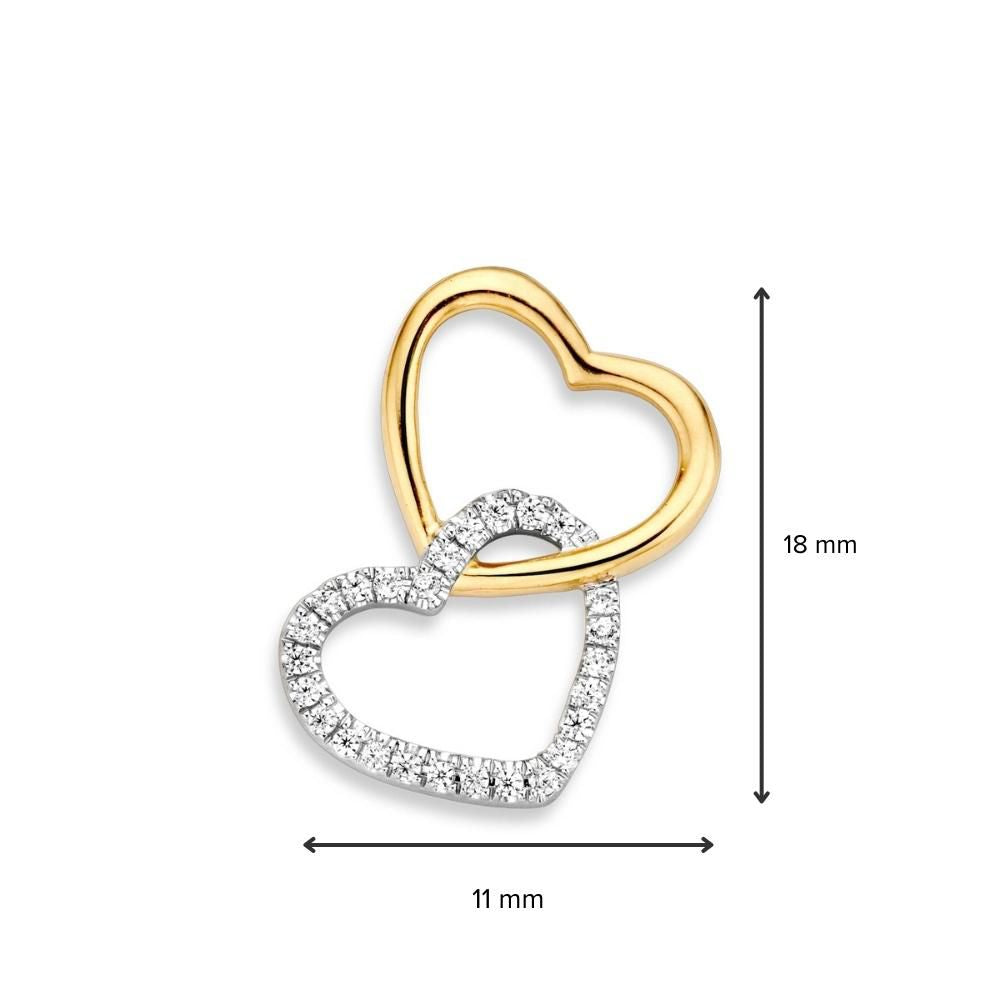 Colgante de dos corazones entrelazados – 14 quilates oro amarillo/oro blanco – Circonia