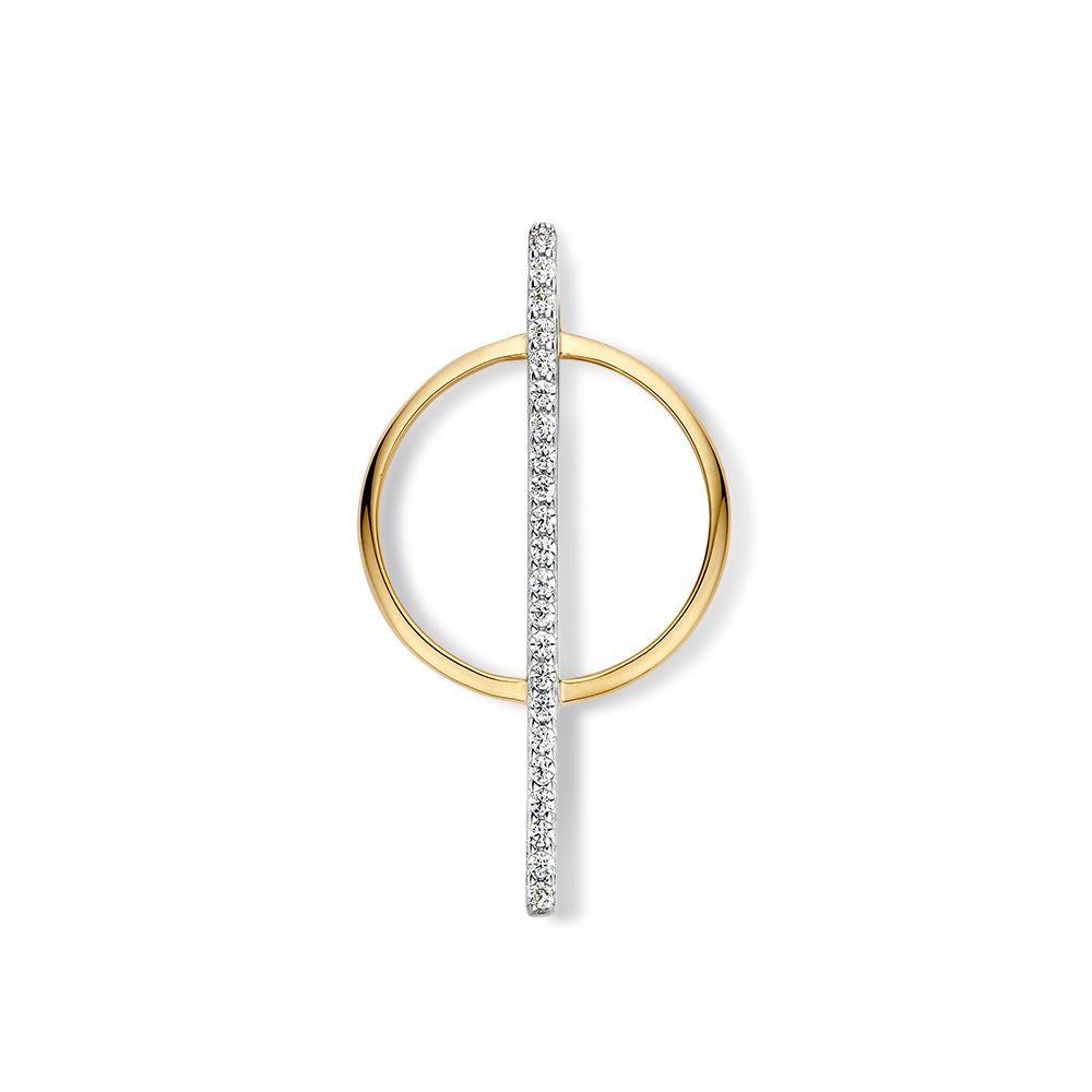 Colgante bicolor de oro blanco y amarillo con circonitas brillantes.