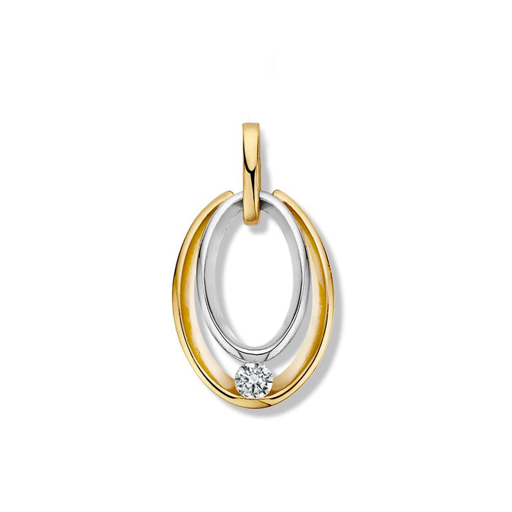 Bicolor Wit- en Geelgouden Hanger met Zirkonia – Elegantie en Stijl in Één