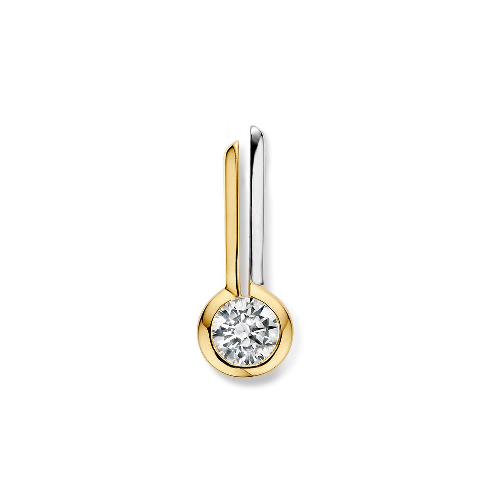 Colgante bicolor de oro con circonita, diseño elegante y brillante.
