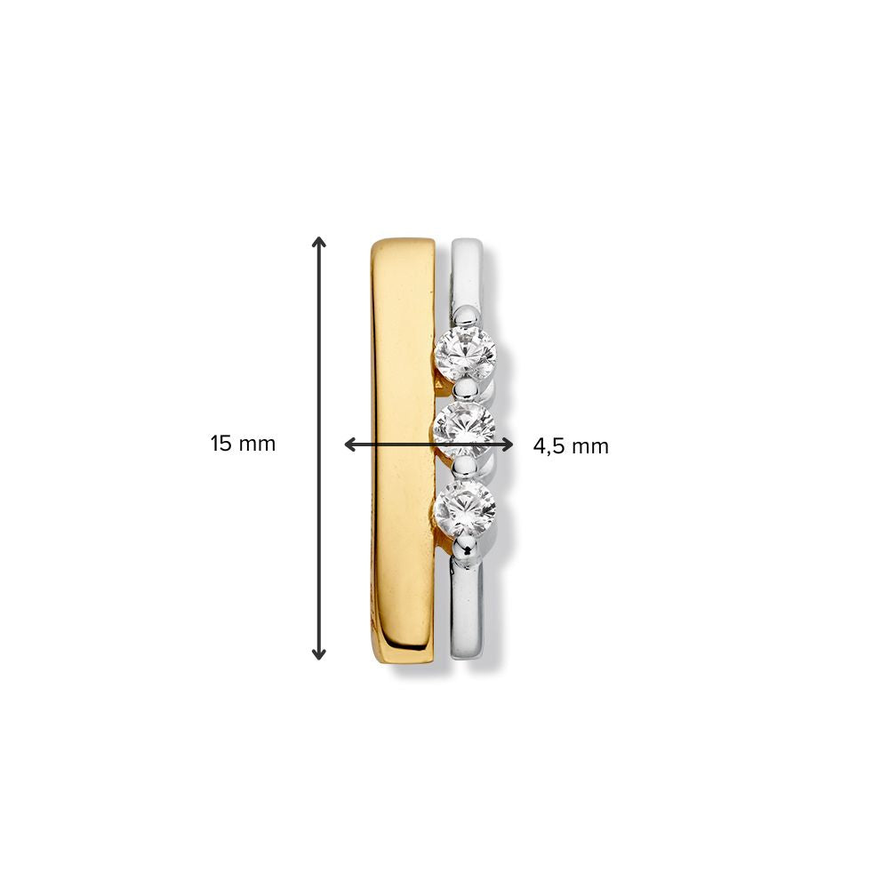 Colgante de oro bicolor con tres circonitas – Elegancia en oro amarillo y oro blanco