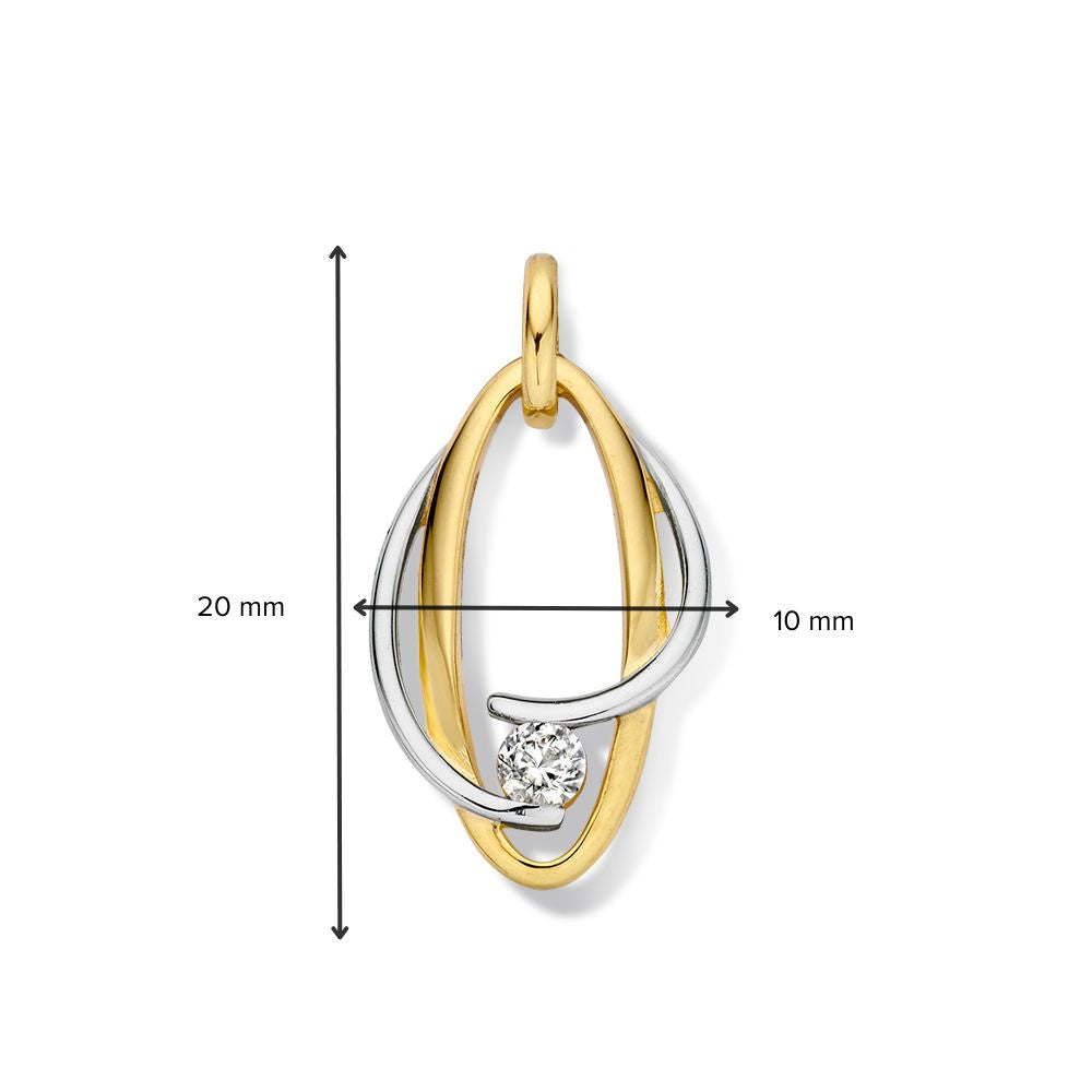 Colgante bicolor de oro blanco y oro amarillo con circonitas