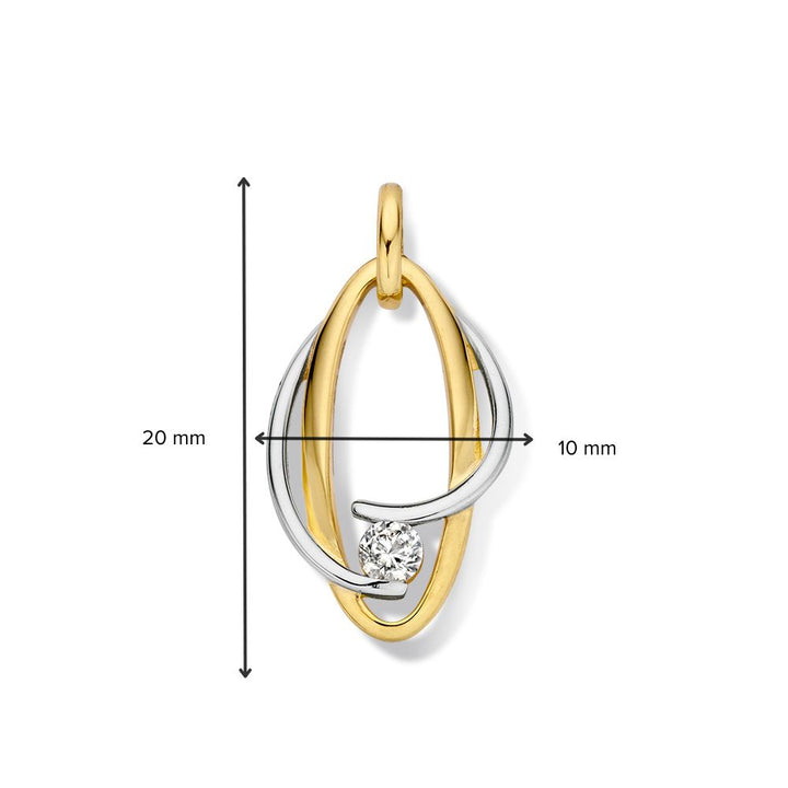 Bicolor Wit- en Geelgouden Hanger met Zirkonia