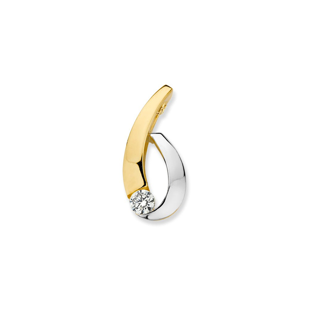Colgante bicolor de oro blanco y amarillo con zirconias, diseño elegante y moderno.
