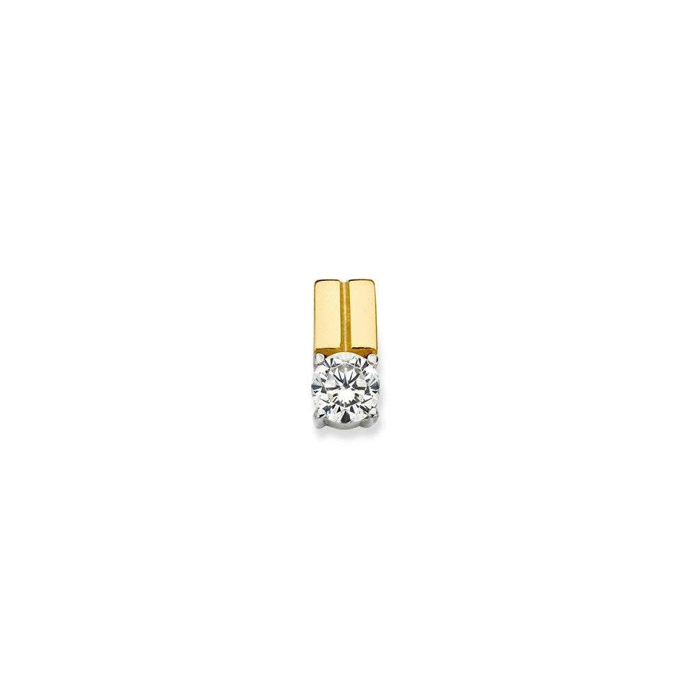 Colgante bicolor de oro con zirconia, diseño sencillo y elegante, forma rectangular.