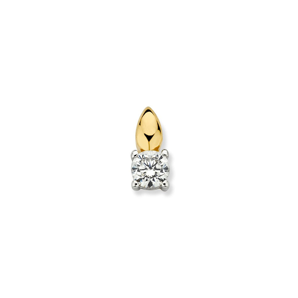 Colgante bicolor de oro blanco y amarillo con zirconia, diseño solitario y forma cuadrada.