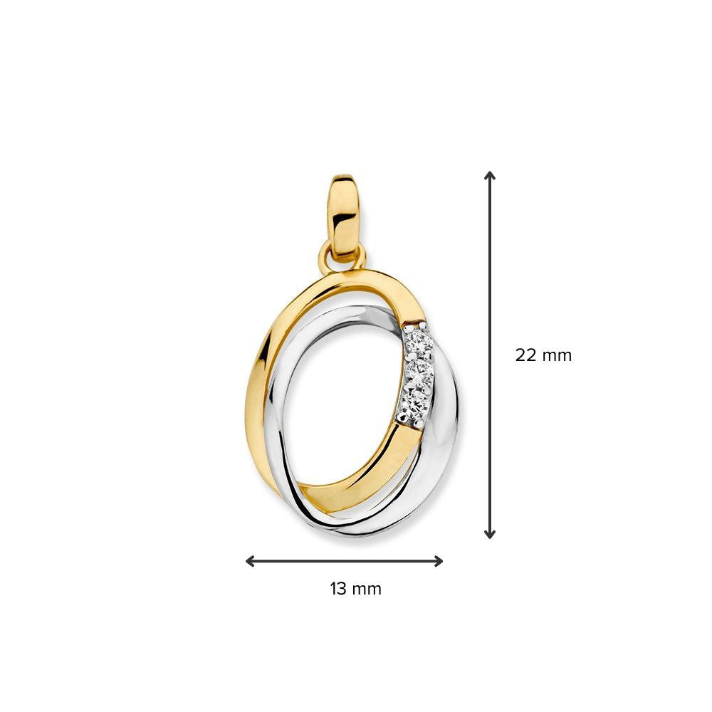 Colgante bicolor de oro de 14K con circonitas para de mujer, elegante pendiente