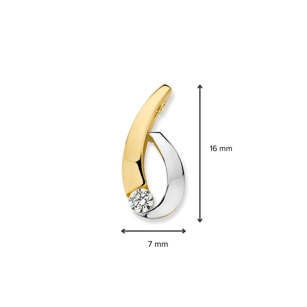 Colgante de oro blanco y oro amarillo de 14K con circonitas - Joya elegante de mujer