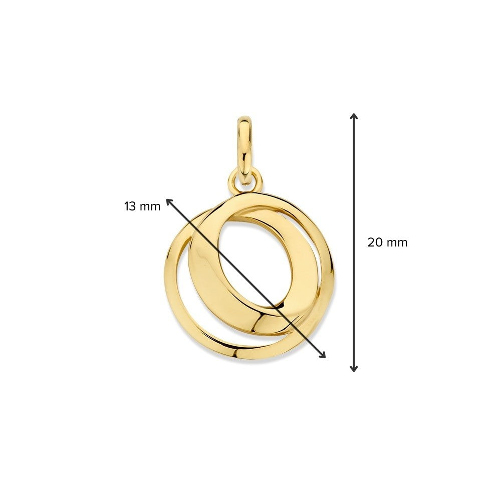 Colgante de oro amarillo de 14K con dos círculos conectados de mujer – Joya sutil y elegante