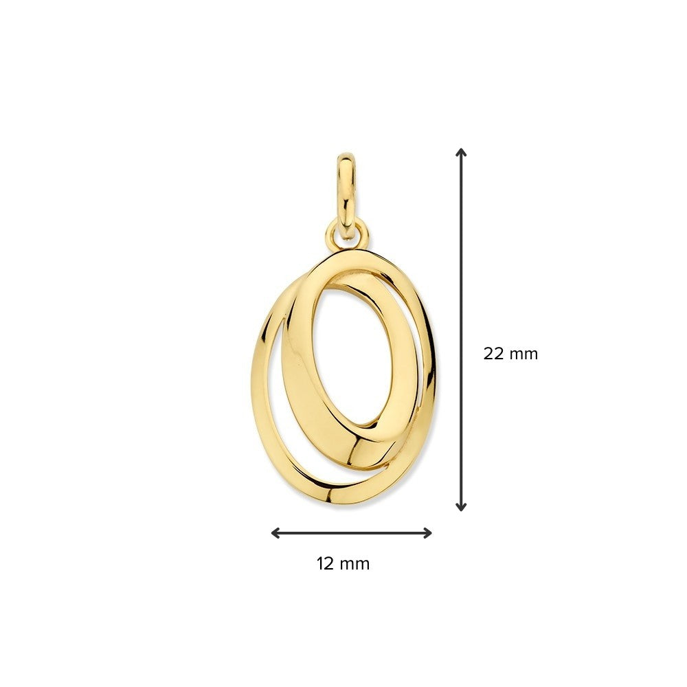 Colgante de oro amarillo de 14K con dos círculos ovalados conectados