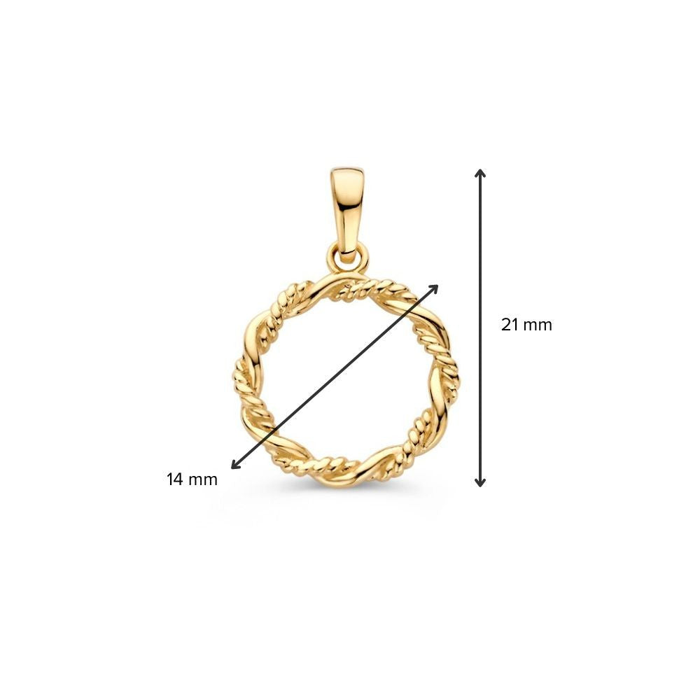 Colgante de oro amarillo de 14K con banda trenzada – Colgante circular elegante de mujer