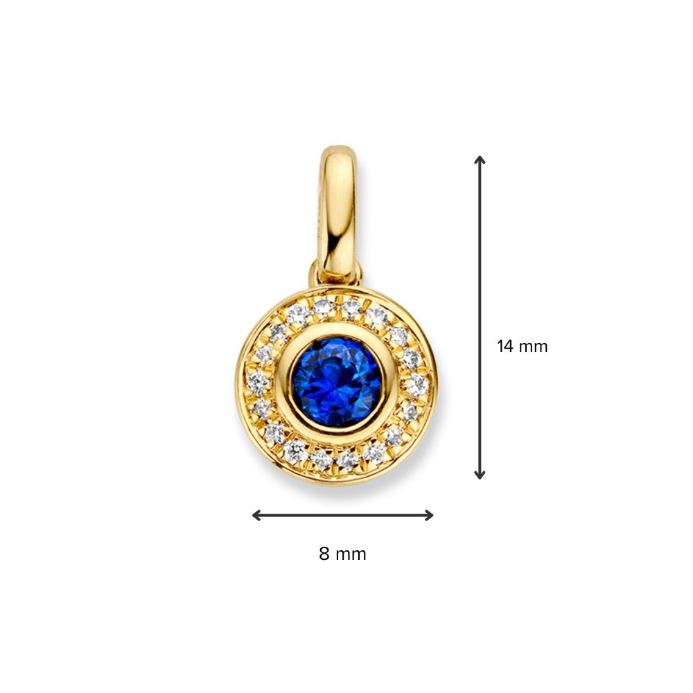 Colgante de oro amarillo Entourage con zafiro tallado en brillante y diamante de 14 quilates