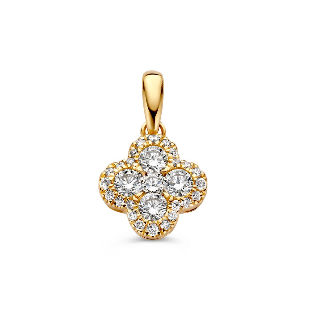 Colgante dorado en forma de flor con diamantes de 0,48 crt, elegante y brillante.
