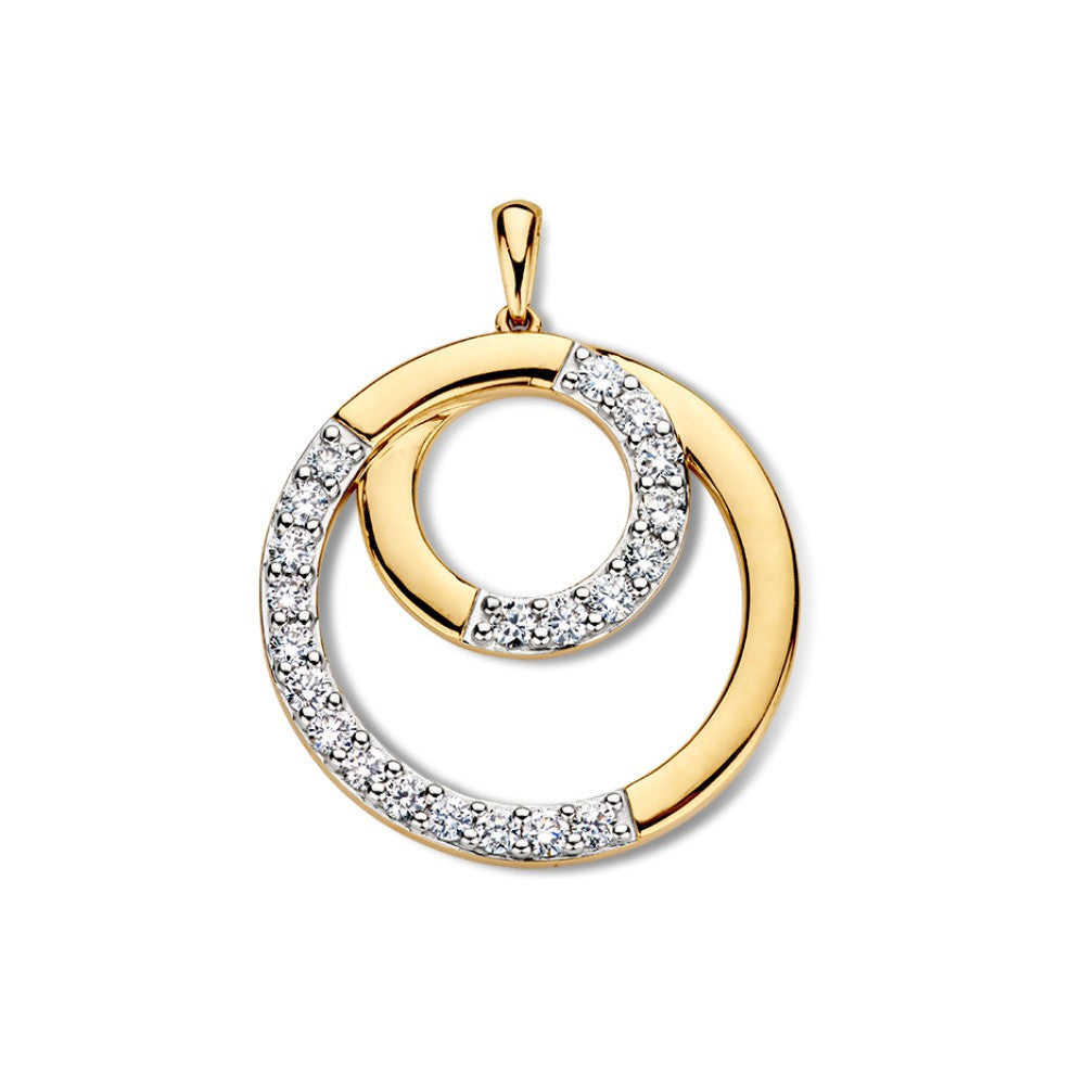 Colgante de oro amarillo con forma redonda y engaste asimétrico de diamantes de 0,50 ct.