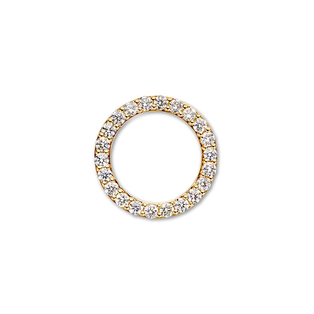 Colgante redondo de oro amarillo con diamantes brillantes de 0,74 ct y ojos ocultos.