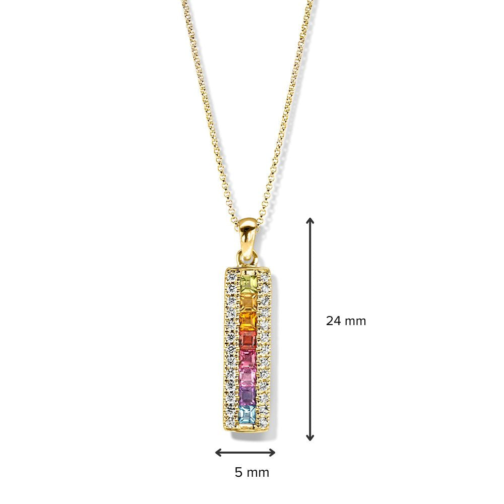 Colgante de oro amarillo con piedras de colores alegres y diamantes