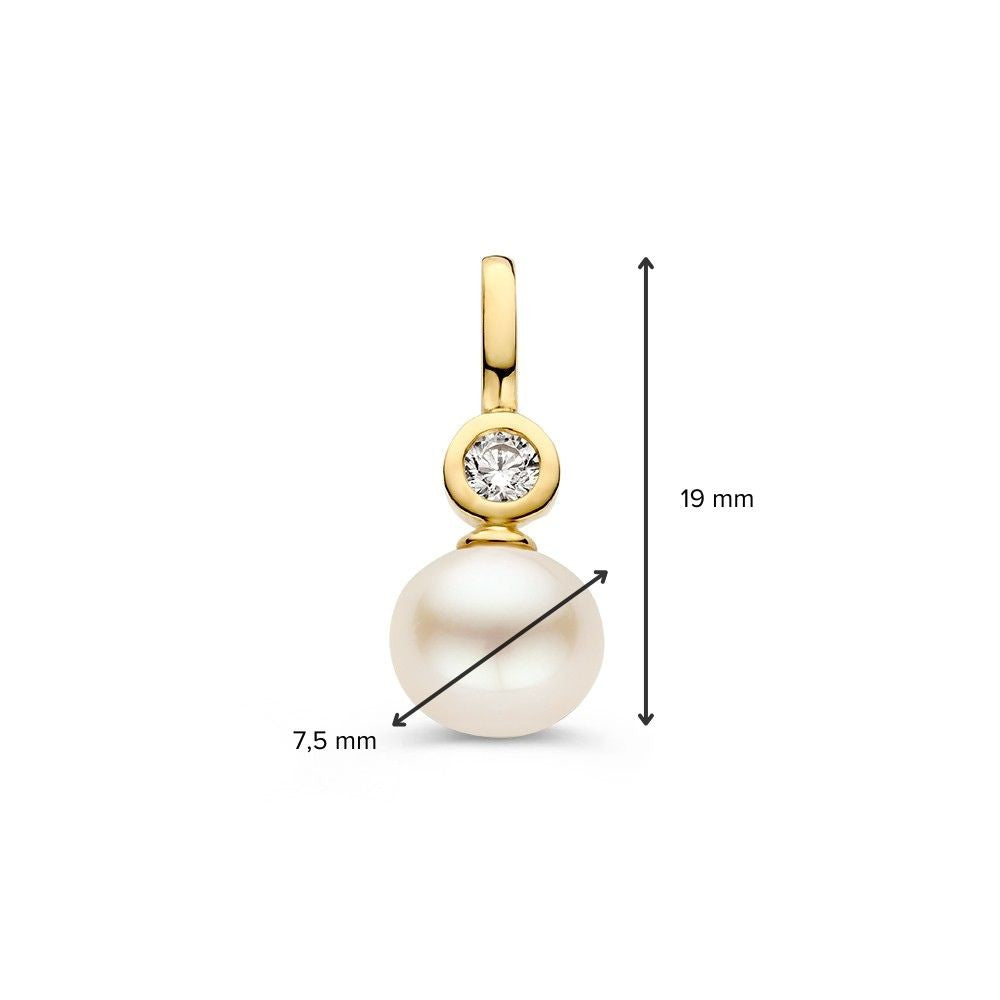 Colgante de oro amarillo de 14K con circonitas y perla - Colgante elegante de mujer