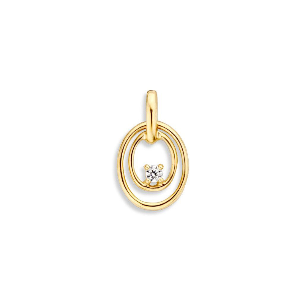 Colgante dorado refinado con circonitas en forma ovalada de 14 quilates.