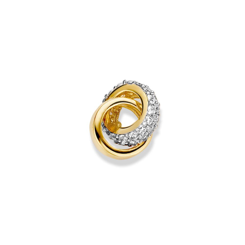 Colgante bicolor de oro blanco y amarillo con circonitas, 14 quilates, 1,3 gramos, 2,8 mm.