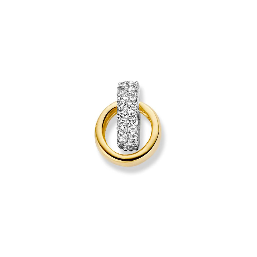 Colgante bicolor de oro blanco y oro amarillo con circonitas – 14 quilates, 1,3 gramos, 2,8 mm