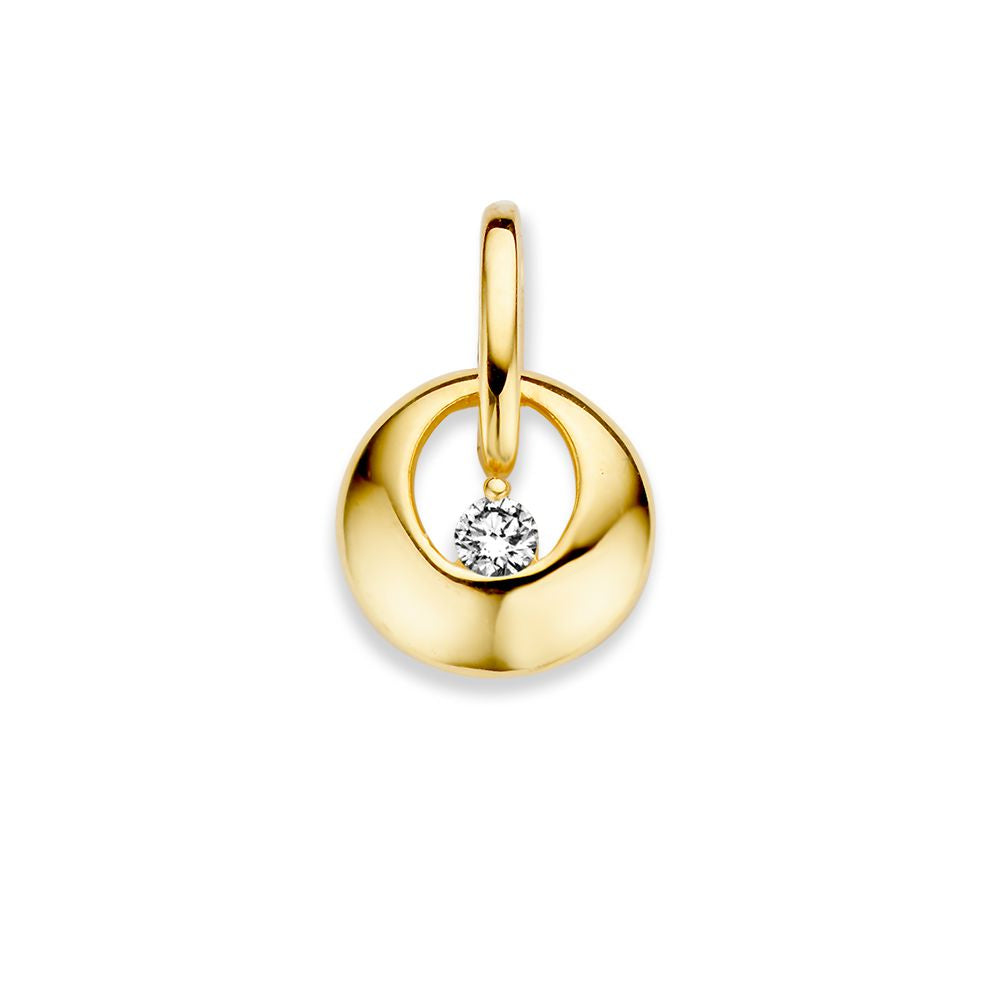 Colgante de oro amarillo de 14 quilates con circonita, forma redonda y brillante, de 10 mm.