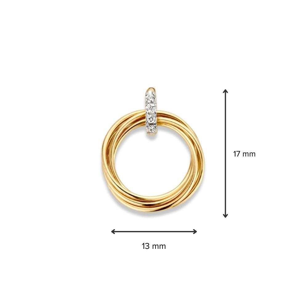 Colgante bicolor de oro con círculos móviles y circonitas – 14 quilates, 1,1 gramos, 14 mm
