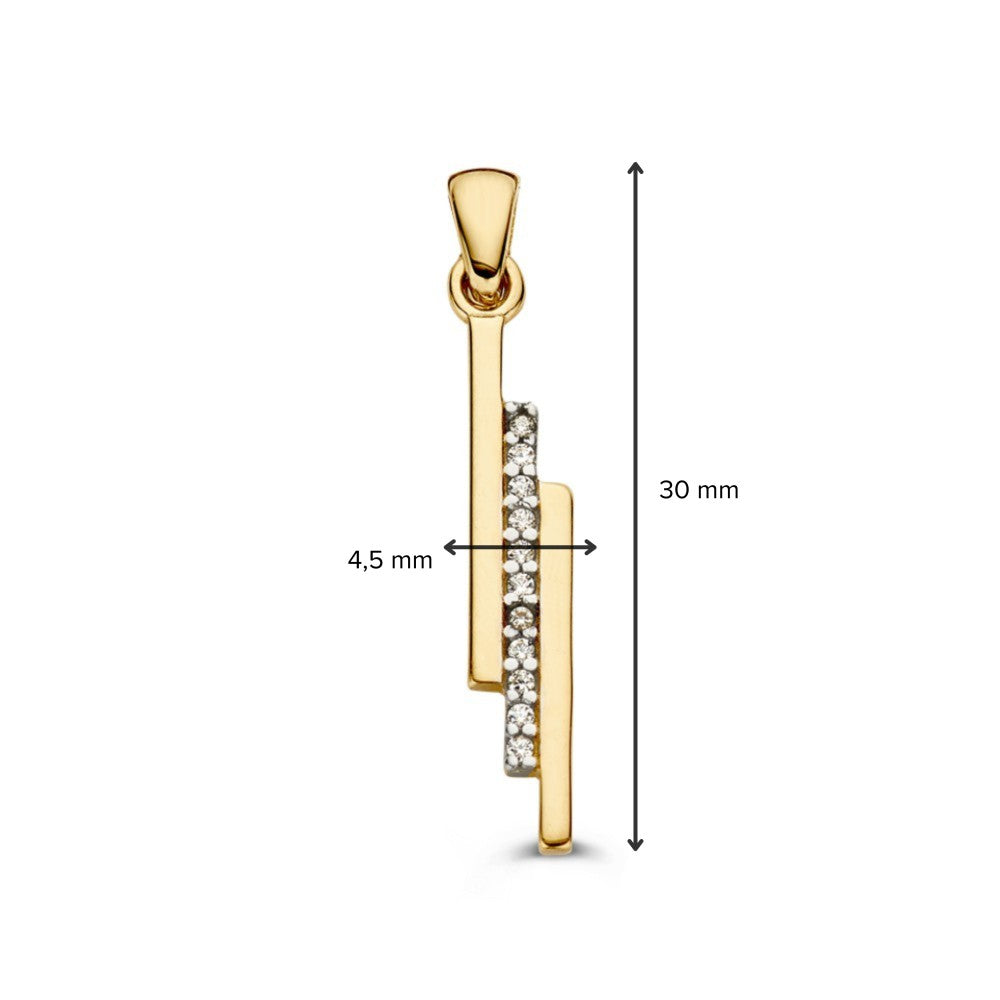 Colgante de oro amarillo en diseño elegante con circonitas – 14 quilates, 1,2 gramos, 30 mm