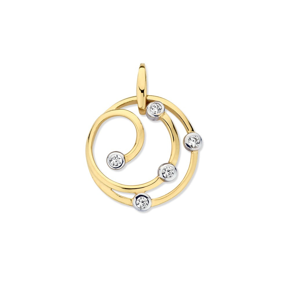 Colgante de oro amarillo de 14 quilates con zircón, diseño en espiral de 16 mm.