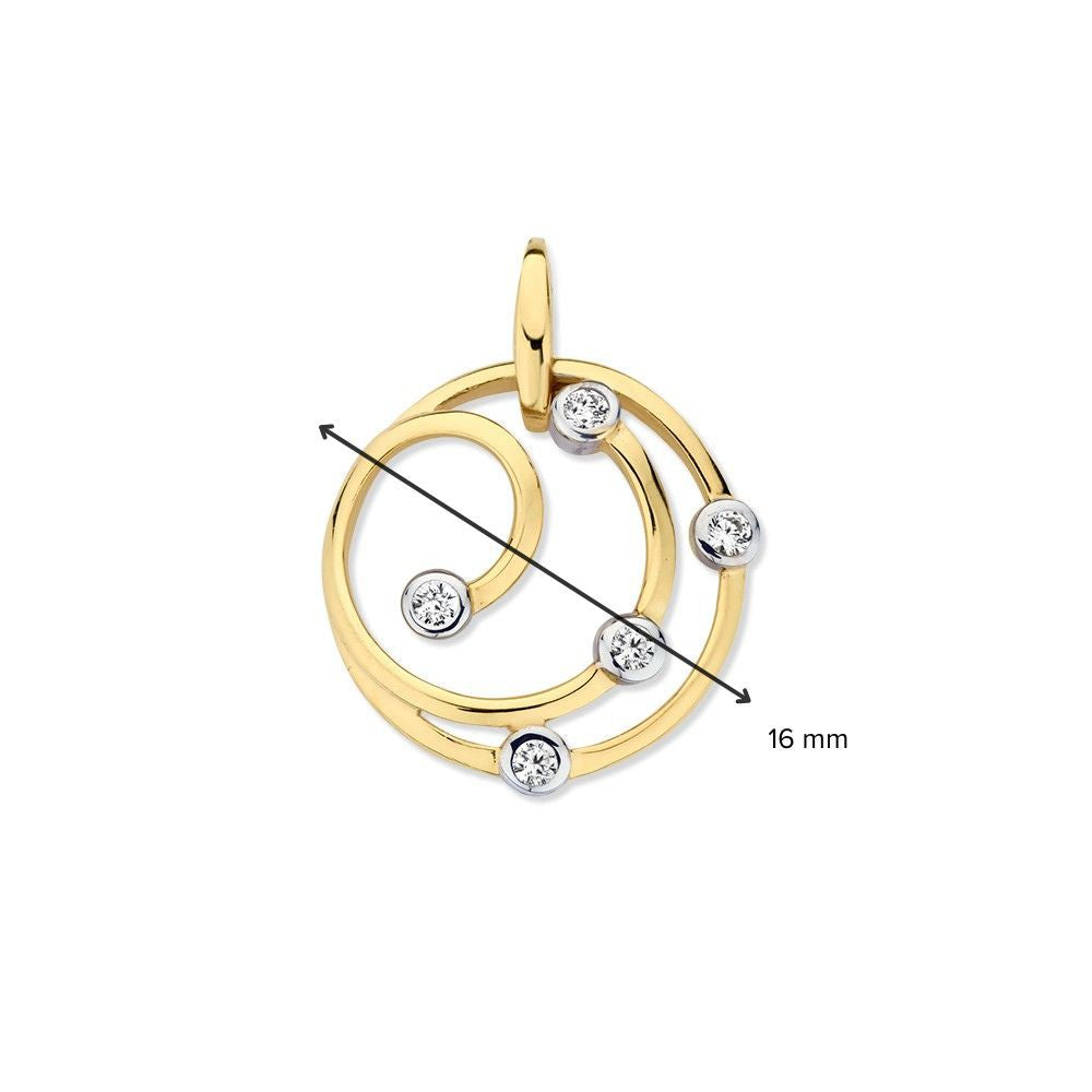 Colgante de oro amarillo 14 quilates con circonita, 16 mm, accesorio de mujer