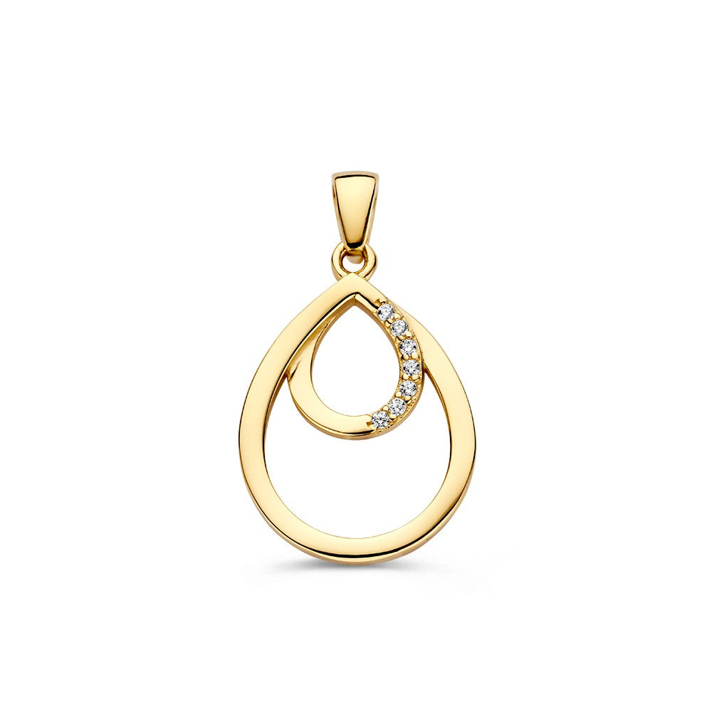 Colgante en forma de gota de oro amarillo con zirconias brillantes.