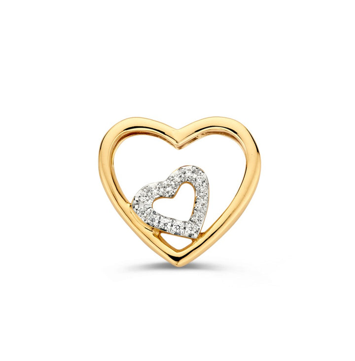 Speelse Geelgouden Hanger met Verweven Hartjes en Zirkonia’s