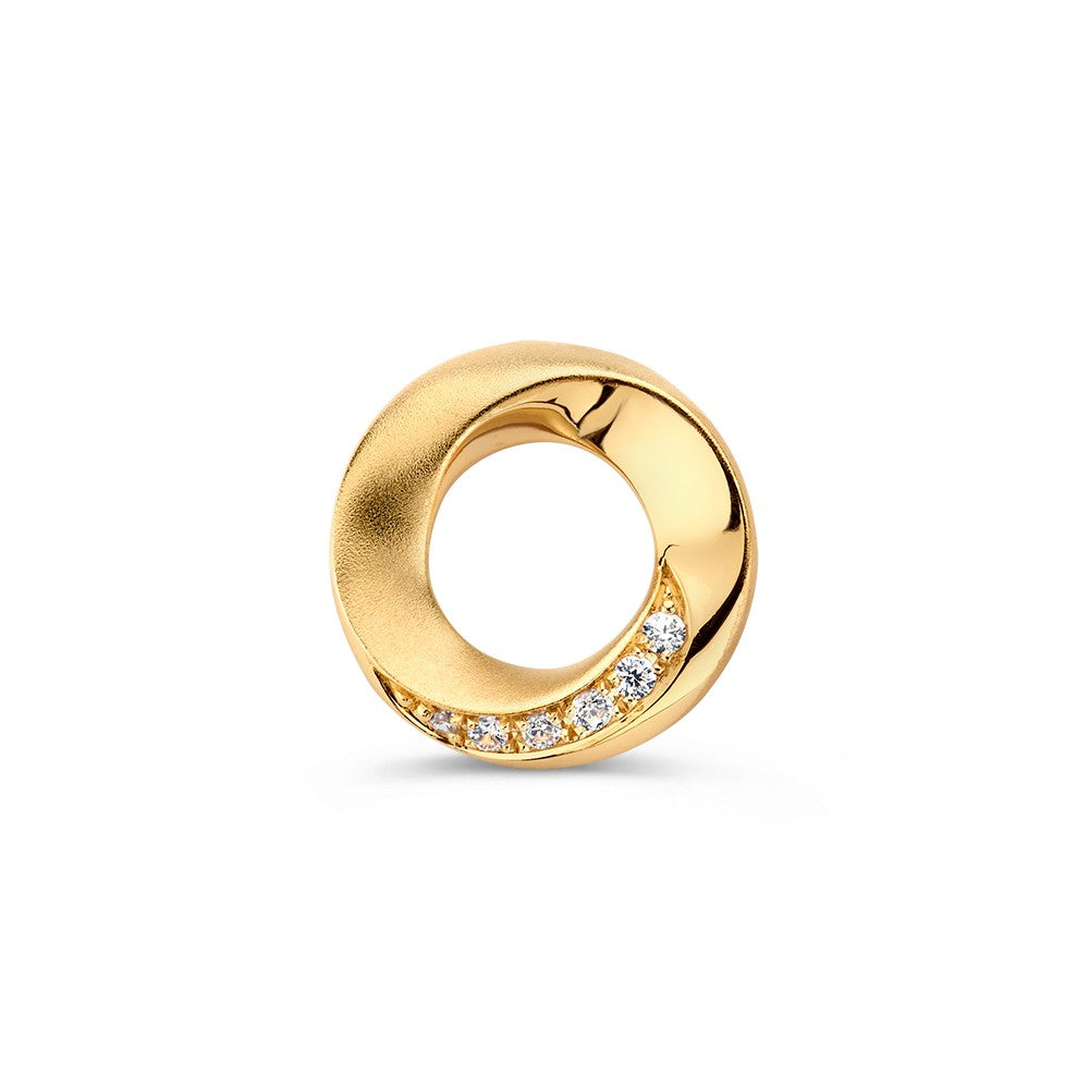 Colgante de oro amarillo con banda retorcida y circonitas, 14 quilates, 14 mm.