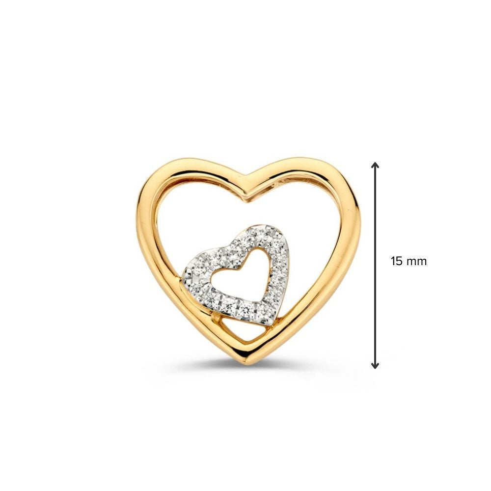Divertido Colgante de Oro Amarillo con Corazones Trenzados y Zircónias